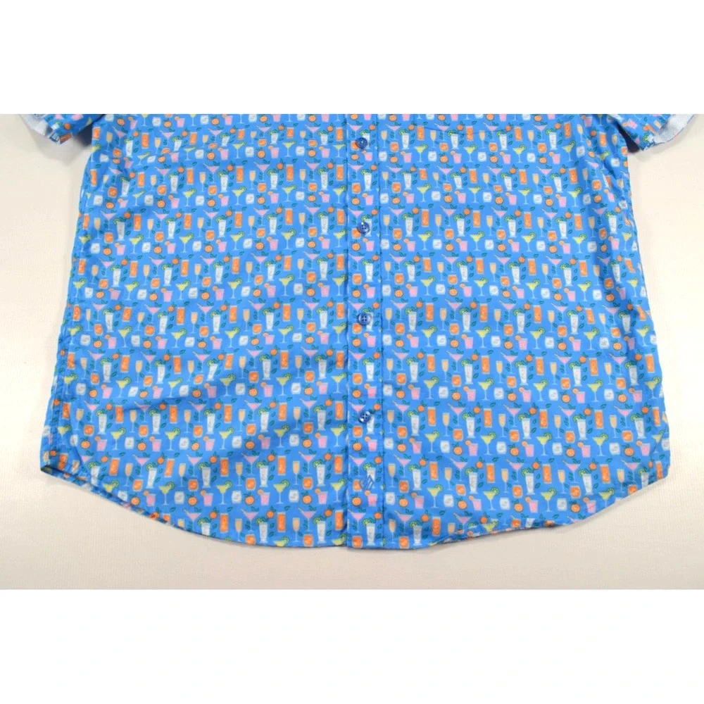 Johnston & Murphy Shirt Men's L Button Front Short Sleeve Blue w/ Cocktail Glass - Picture 14 of 16